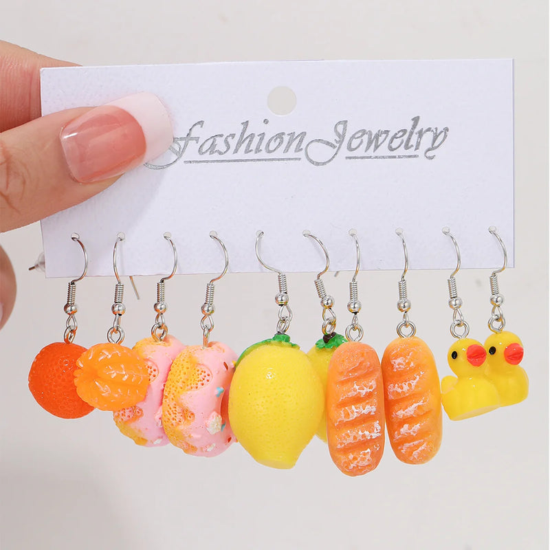 the FAVORITE THINGS - Fashion Sweet Fruit Drink Earrings Set for Women, Cute Cartoon Food Ice Cream Donut Funny Resin Earrings