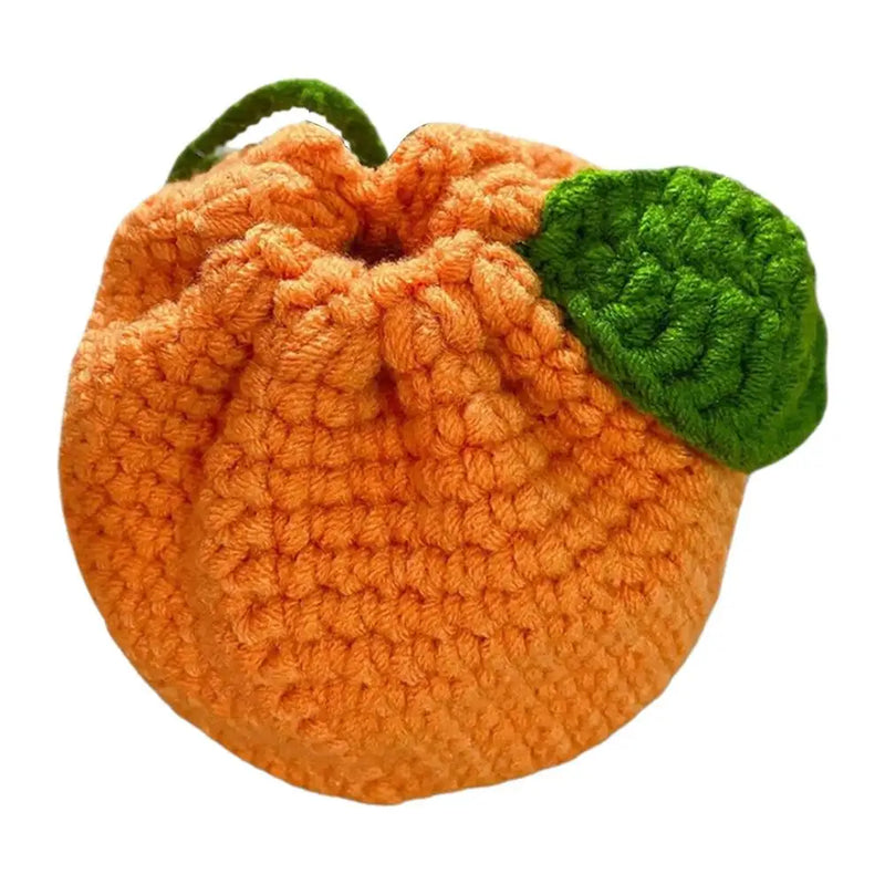 the CITRUS CROCHET - Orange Coin Purse, Crochet Drawstring Bag, Cute Drawstring Orange-Shaped Crochet Purse, Crochet Tangerine Bag Coin Chargers