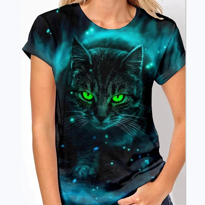 New Summer 3D Printing T-Shirt for Women Cute Cat Fashion Tee 2022 New Harajuku Animal Short Sleeve Oversized Clothing Camiseta