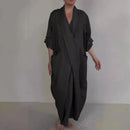the WRAP BOHO - Spring/Fall Maxi Robe Baggy Cross V Neck Large Pocket Retro A-Line Bohemian Maxi Dress