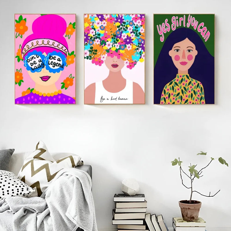 the GIRL POWER - 1PC Boho Girl Power Vase Flower Poster Self-Adhesive Art, Waterproof Paper Sticker Coffee House Bar Room Wall Decor