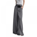 the SLACKS - Urban Female Fashion Loose Straight High-Waisted Pleated Split-Front Trousers