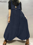 the ROMPER BOHO - Streetwear Corduroy Bibbed Wide Leg Pant Drop Crotch Overalls Loose Casual Suspender Rompers/Jumpsuits