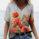 the POPPY - Women's Summer Poppy 3D Print Casual Fashion Short Sleeve V-Neck T-Shirts