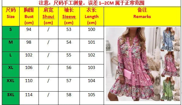 Casual Floral Print Dresses For Women 2024 Sping Summer Boho V Neck Loose A Line Dress Elegant Beach Party Dress Robe Femme