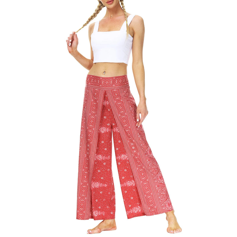 Women's Casual Soft Slit Leg Pants, Harem Dance, Beach Boho Baggy Yoga Pants, Lady Loose Wide Leg Wrap Long Pants, Summer