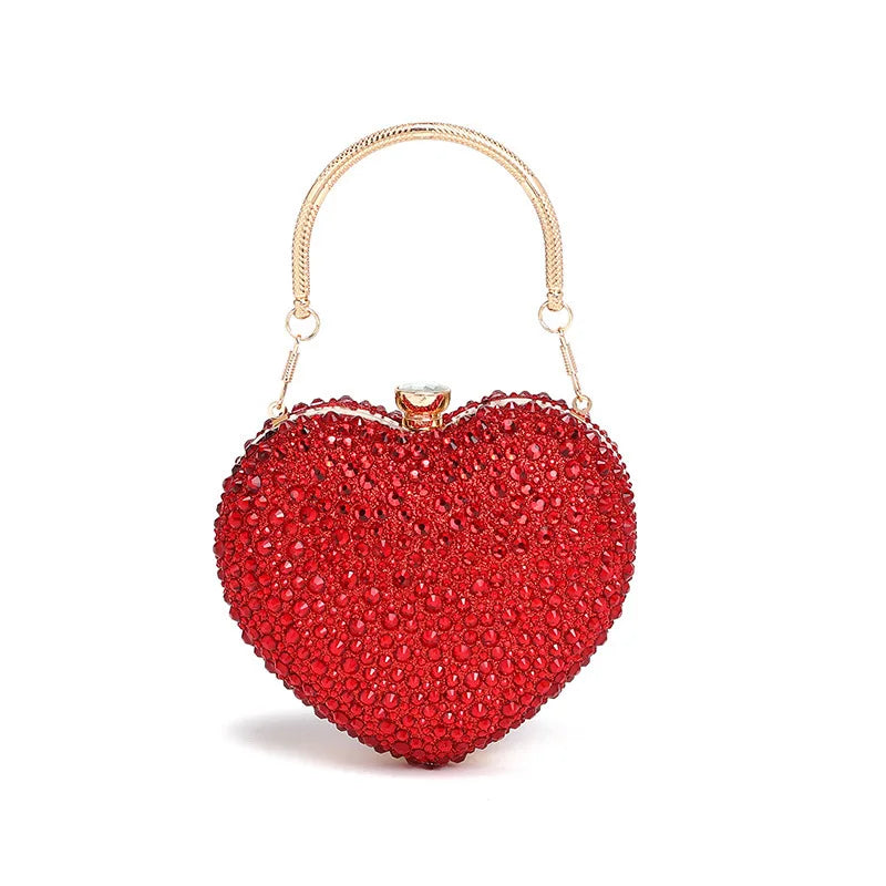 the CRYSTAL HEART - Luxury Diamond Inlay Heart Shape Crystal Clutch Purse, Stones Evening Wedding Party Shoulder Bag, Handle Rhinestone Mini Handbags