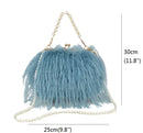 the FURBIE - Designer Women's Handbag with Tassel, Luxury Plush Evening Bags with Pearl Chain, Ladies Purse Tote Bag, Fashion Crossbody Bag