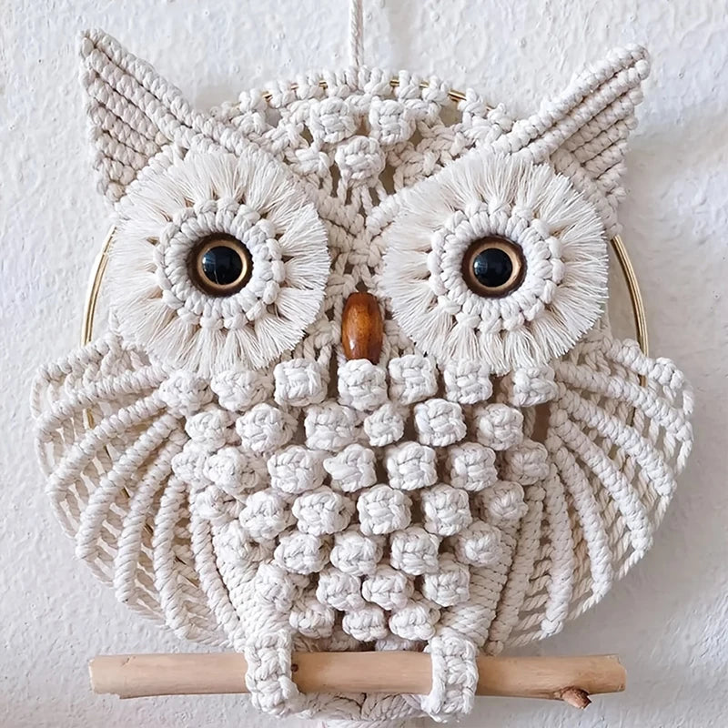 the MACRAME OWL - Owl Tapestry Hand-Woven Owl Dream Catcher Wall Hanging Macrame Mandala Tassel Boho Decor, DIY Apartment Dorm Room Home Decoration