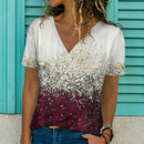 the GLITTER ABSTRACT - Women's Floral Sequins 3D Print V-Neck Short Sleeve Streetwear Oversized T-Shirts