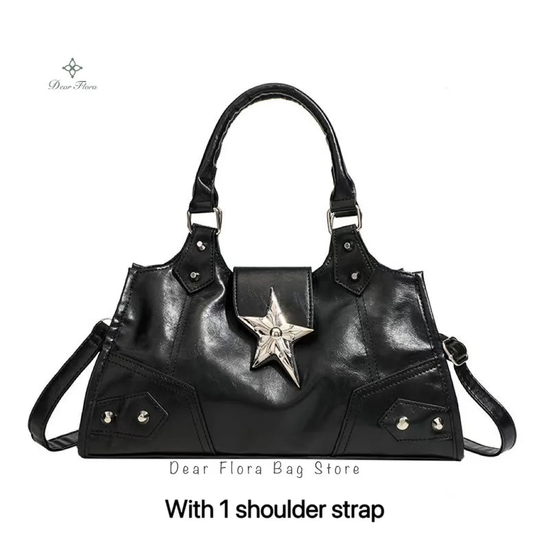 the WESTERN STAR - Gothic Star Girl Black Bag, Women Vintage Handbag, Fashion Shoulder Bag, Large Capacity PU Crossbody, Goth Purse/Punk Tote Bags