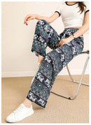 the SACRED ELEPHANT - Wide Leg High Waist Elephant Print Thin Straight Casual Bottoms Boho Pants