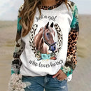 the NATIVE - Long Sleeve Tops Fashionable 3D Horse Pattern Printed Pullover Loose Tops for Women