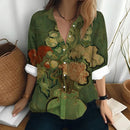 the GALLERIA - Van Gogh's Oil Painting Print Sunflower Pattern Long Sleeved Shirt Loose Lapel Blouse