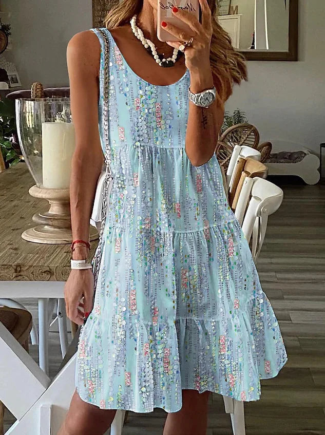 New Sundress Summer Casual Floral Print Loose O Neck Sleeveless Dress For Women 2025 Fashion Boho Holiday Beach A Line Dress