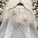 the SHEER BOHO - Women's Loose O-Neck Long Sleeves Sheer Bohemian Transparent 3D Floral Blouse