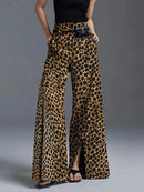 the LEOPARD - Women's Fall Casual Leopard Printed High Waist Wide Leg Trousers Fashion Pants