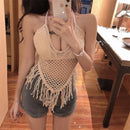 the BOHO CAMISOLE - Knitted Tassels Hollow Out Bohemian Style Sleeveless Sexy Corset Crop Tops Beach Tank Top Camisole