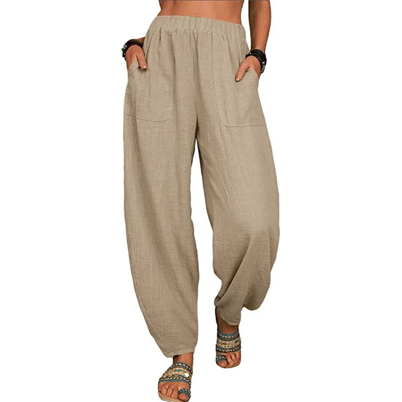 Casual Women Harem Pants Summer Female Cotton Linen Loose Wide Leg Long Pants Homewear LRFZ-922