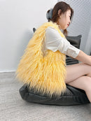 the SHAGGY - Women's Wool Plush Shoulder Bags, Hot Girls Faux Fur Drawstring Bucket Bag, Fashion Female Furry Purse Tote Handbags