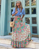 the SUNDAY STROLL - Boho Fashion Long Floral Summer/Autumn Loose Casual Elastic Waist Big Hem Long Skirts