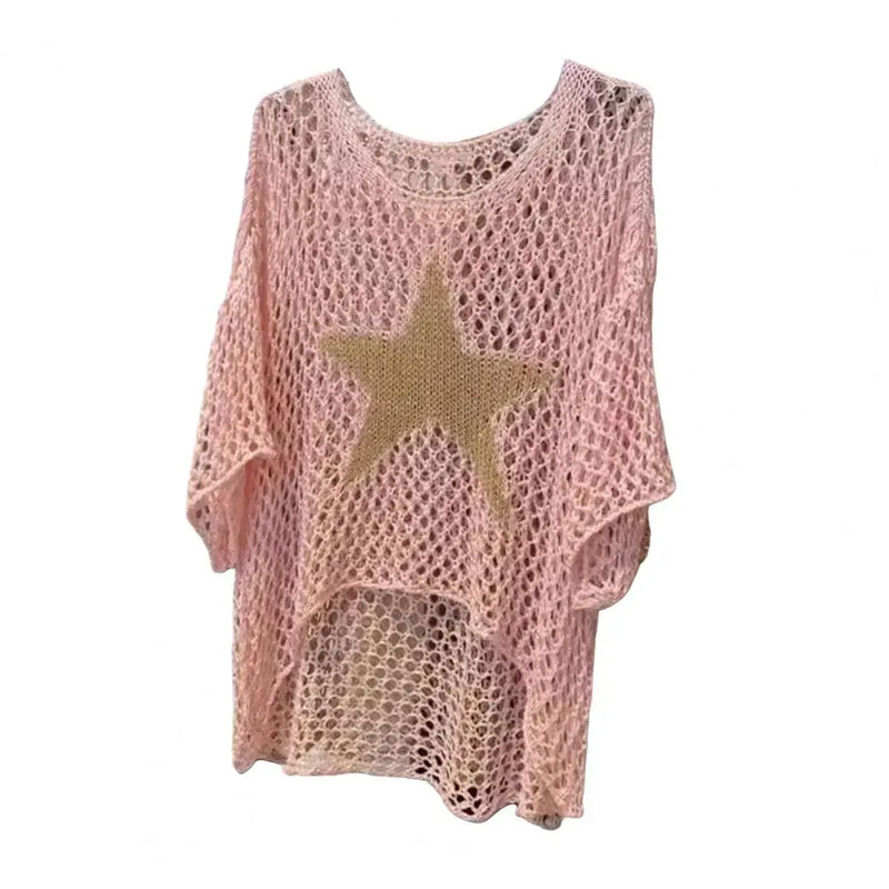 Women Fishnet Pullover Crochet Fishnet Blouse Stylish Women's Crochet Tops O-neck Fishnet Knit Blouse V-neck for Fashionable