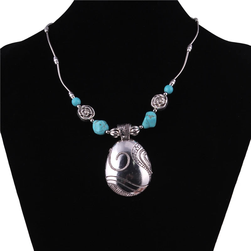 the AQUA MARINE - Bohemian Turquoise Natural Stone Pendants Necklace for Women