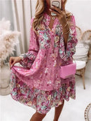 the PRETTY PAISLEY - Casual Floral Print Boho V-Neck Loose A-Line Elegant Beach Dress for Women