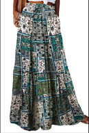 the PATCHWORK BOHO - Long Skirt Retro Loose Casual High Waist Skirt Bohemian Style Patchwork Pleated Pocket Skirt