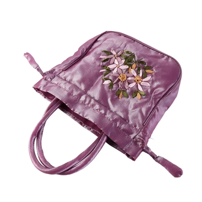 the SATCHEL - Retro Elegant Satin Silk Embroidery Totes for Women, Floral Drawstring Handbag, Woman Purse/Wallet Small Tote Bags