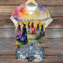 the COVEN COLLECTION - Witch Print Short Sleeves Casual Loose V-Neck T-Shirts for Women