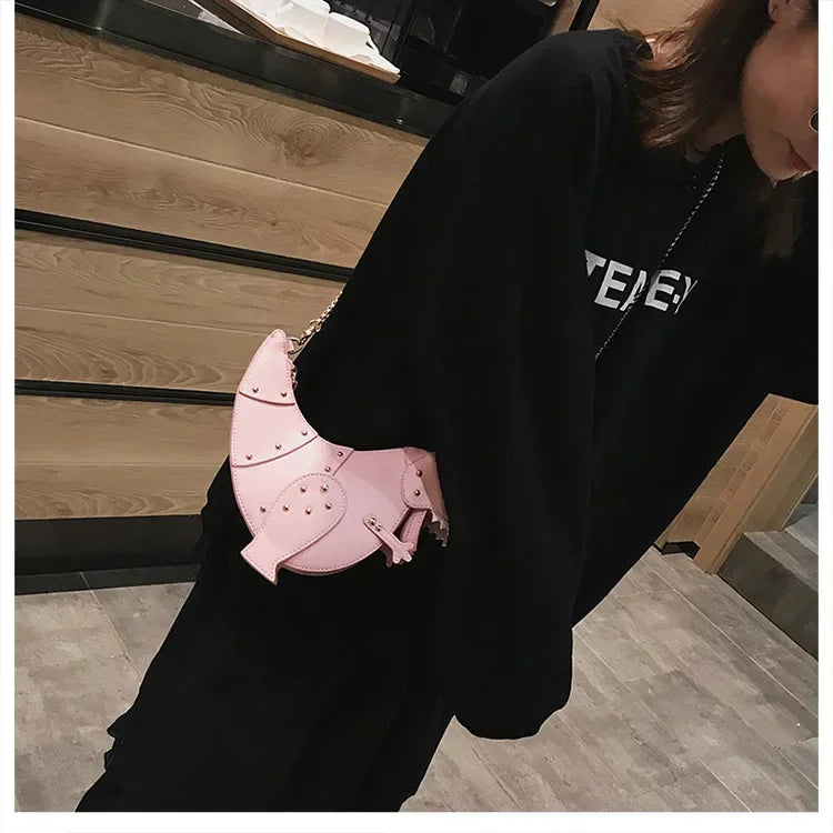 the DINO-MYTE - Trend Fashion 3D Dinosaur Design Rivets PU Leather Chain Purse, Shoulder Bag Tote, Crossbody Mini Messenger Bag