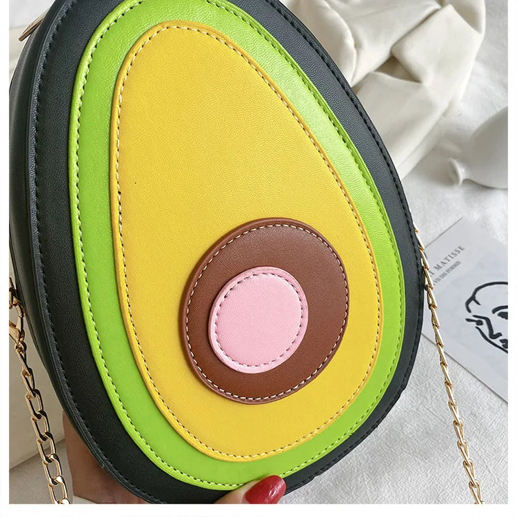 the AVOCADO - Summer Fruit Purses/Handbags for Women, Cute Girls Chain Shoulder Bag Round Leather Small Crossbody Bag Novelty Purse