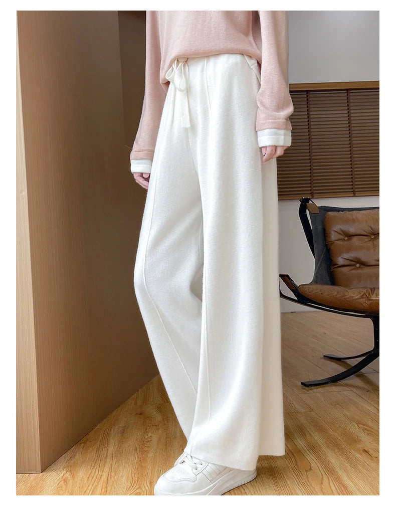 2024 Autumn/Winter New Knitted Women's High Waist Pants,Casual And Loose.  Straight Leg, personalized Floorpants With Elasticity