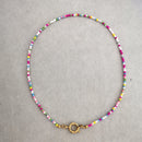 the LAYERED BOHO - Women's Imitation Pearl Necklace Choker Seed Beads Rainbow Stainless Steel Clasp Sailor Buckle Base Chain Gold Color Boho