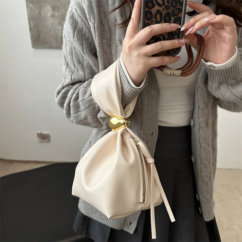 the WRIST BAG - Design Mini PU Leather Dumpling Niche Clutch Bags for Women, Fashion Knotted Female Retro Shoulder Bag Wrist Handbags and Purses