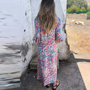 the LOUNGER BOHO - Vintage Leopard Print Bohemian Casual V-Neck Loose Long Sleeve Maxi Dress for Women