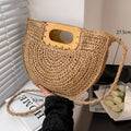 the WOVEN BAG - Straw Bag Rattan Woven Round Tassel Handbag for Women, Large Capacity Shoulder Tote Purse, Ladies Holiday Wood Handle Shopping Bag