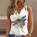the DRAGONFLY WATERCOLOR - Summer Lightweight and Simple Dragonfly Print Casual Large V-Neck Tank Top Fashionable And Comfortable Women's Top