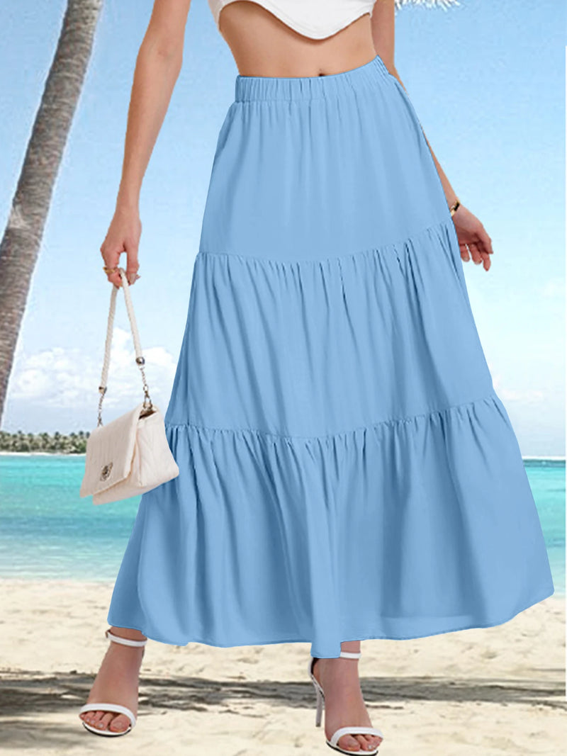 2024 Women's cross-border European and American summer Bohemian pleated A-line flowing swaying layered long skirt for wome