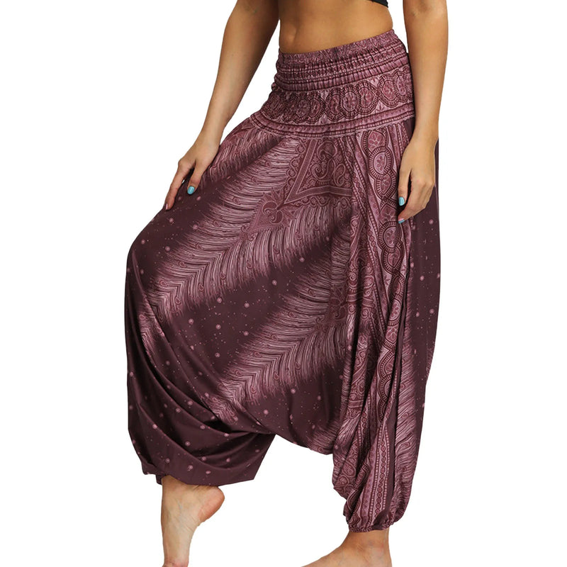 2024 Summer New Women'S Bohemian Yoga Pants Hippy Harem Smocked Waist Trousers Flowy Loose Beach Pants Women Rayon Pantalones