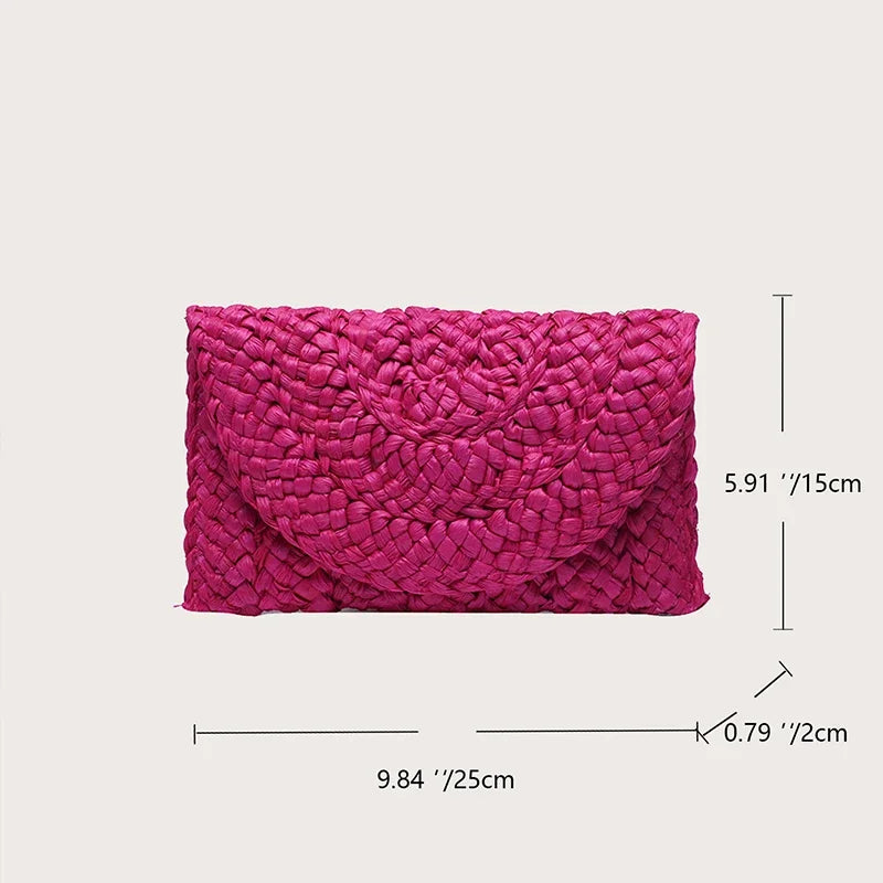 the LETTER BAG - Fashionable Corn Husk Straw Bags, Hand-Woven Women Clutch, Envelope Handbag Long Purse for Female, Summer Beach Bag