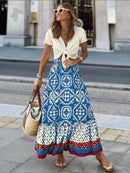 the SUNDAY STROLL - Boho Fashion Long Floral Summer/Autumn Loose Casual Elastic Waist Big Hem Long Skirts