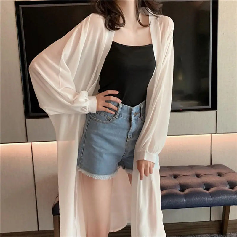 2020 Bohemian Summer Beach Wear Long Kimono Cardigan chiffon Tunic Women Tops Blouse Shirt Sarong plage