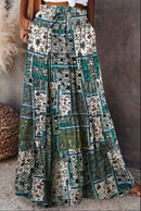 the PATCHWORK BOHO - Long Skirt Retro Loose Casual High Waist Skirt Bohemian Style Patchwork Pleated Pocket Skirt