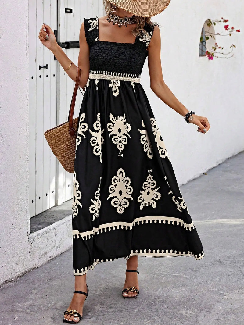 Bohemian Long Dress Summer Loose Holiday Dress Women Casual Sleeveless A-Line Party Long Dress Boho Casual Midi Dress Vestidos