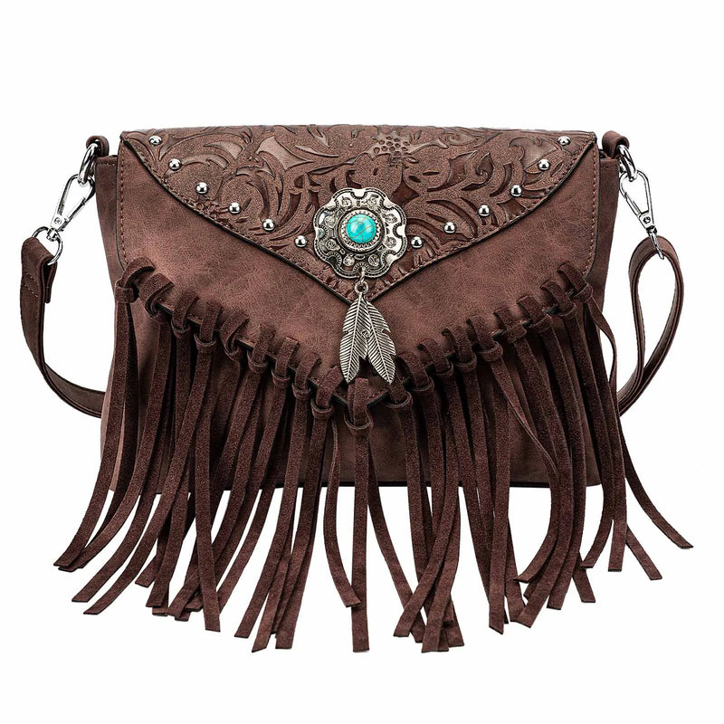 the WESTERNER - Original Design Shoulder Bag for Women, PU Leather Luxury Clutch Designer Handbags, Western Purse Fringe Messenger Bag