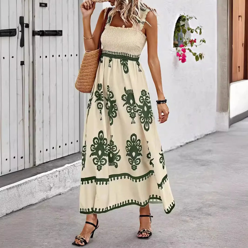 Bohemian Long Dress Summer Loose Holiday Dress Women Casual Sleeveless A-Line Party Long Dress Boho Casual Midi Dress Vestidos