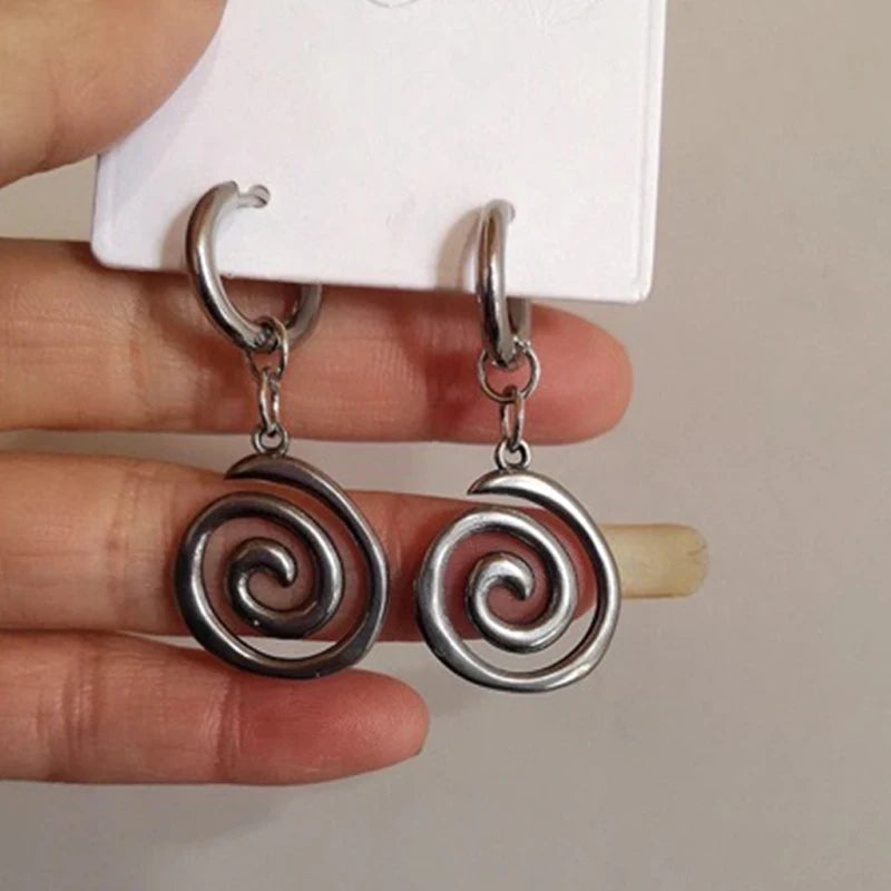 the VORTEX - Grunge Jewelry Stainless Steel Swirl Hoop Earrings