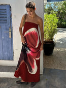 the BELTED BOHO - Sexy Strapless Print Floral Belt Maxi Backless Vacation Dress Autumn Loose Elegant Party Beachwear